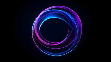 Abstract Illuminated Ring with Blue and Purple Gradient on Black Background, Fantasy Concept Digital Art Design