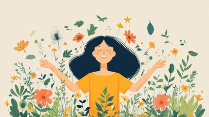 Embracing Eco-Conscious Living: Minimalist Creative Illustration of Sustainable Lifestyle Adorned with Health and Wellness Elements