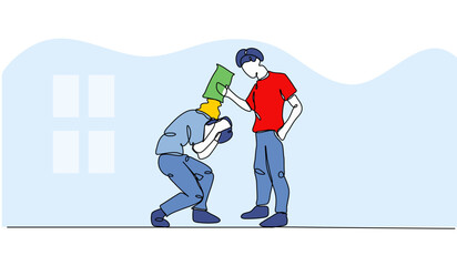 Vector illustration of bullying in school. Modern flat in continuous line style.