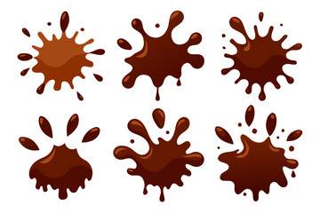 Delicious Chocolate Splash Icons Set of Vector Illustrations on White Background