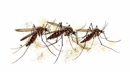 Obraz premium Three Mosquitoes Isolated On White.