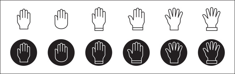 Obraz premium Hands symbol collection. Palm hand icons. Hand icon. Hands icon symbol of participate, volunteer, stop, vote. Vector stock graphic, line style design illustration resource for UI and buttons.