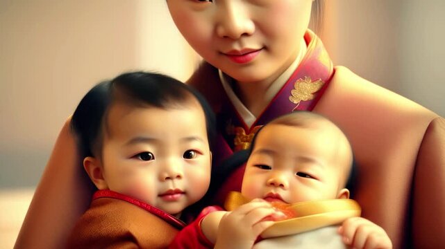  Japanese mother enjoying precious moments with her children, loving family interaction, heartwarming maternal care, cultural connection, happy parenting, beautiful motherhood bond