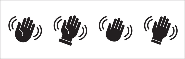 Obraz premium Hand gesture sign. Wave hands icon. Palm hand icon set. Hands icon symbol of greeting, goodbye, hello. Vector graphic design in flat style for user interface and buttons.