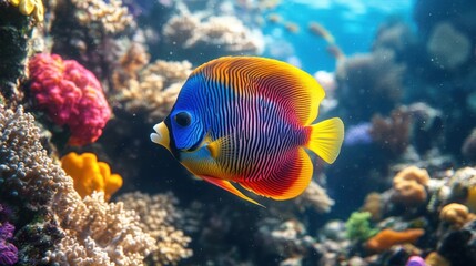 Obraz premium Vibrant Emperor Angelfish in a Coral Reef