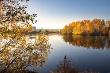 A beautiful lake with trees in the background