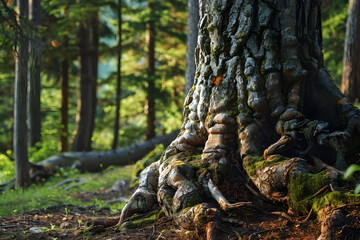 Obraz premium Close-up of Tree Roots in a Forest