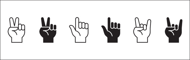 Two finger hand icon. Two finger hand gesture. Number two sign hand. Vector stock illustration. Flat and line design style. Isolated on white background.