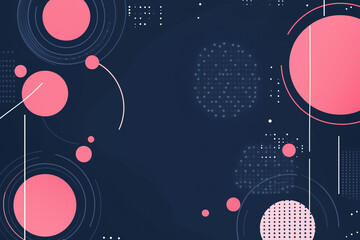 Obraz premium Dark blue background with pink white dots, circles lines in style of vector presentation design, abstract dark blue background.