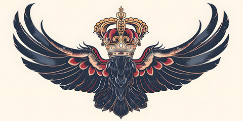 Naklejka premium Crown Winged traditional tattoo illustration