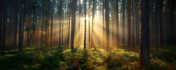 Sunbeams Through Forest Trees Photo