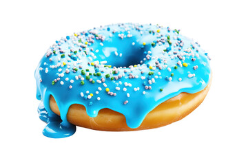 Delicious Blue Frosted Donut With Sprinkles on a White Background on Transparent PNG Background..