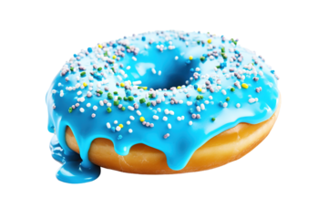 Delicious Blue Frosted Donut With Sprinkles on a White Background on Transparent PNG Background..