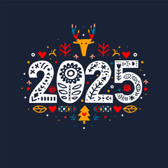 2025 Merry Christmas Folk Calligraphy Template. 