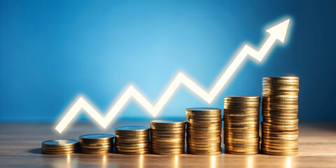 Modern investment symbol on blue background with copy space - ideal for business plans and financial strategies. Photo Stock Concept.