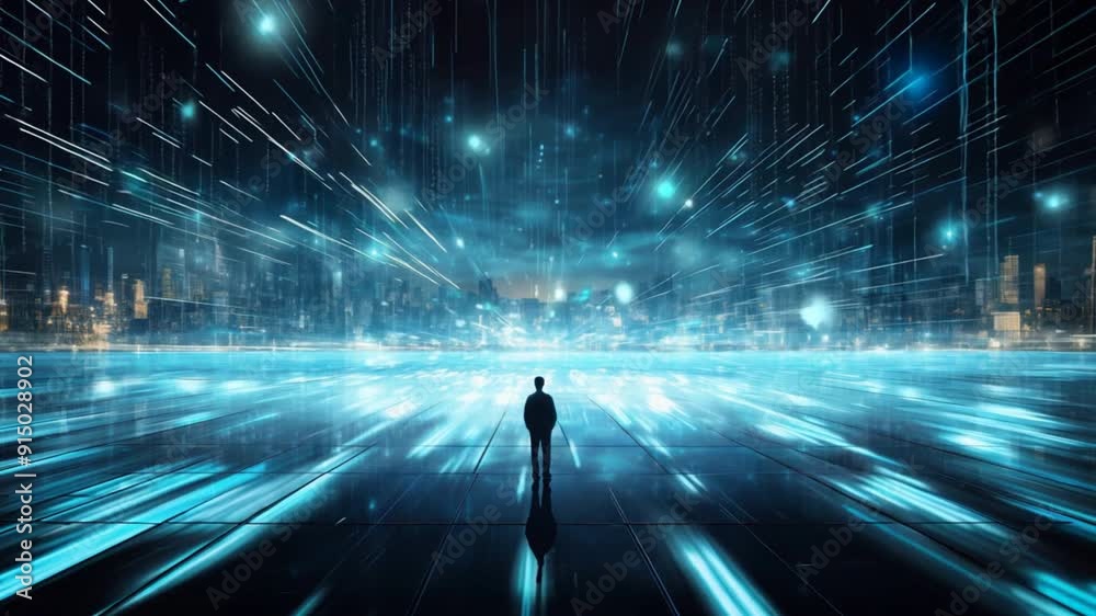 Aufkleber technology background with lines and moving points for network digital information concept.