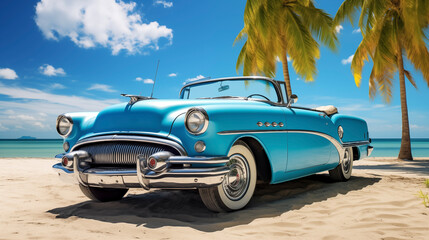 US car from the 50s on the beach in florida