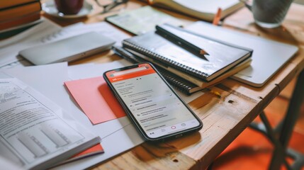 Student s desk with phishing sms on smartphone, emphasizing targeted cyber threat
