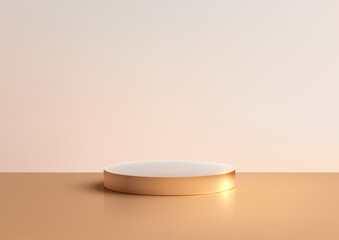 A minimalist luxury 3D gold podium on a light background, perfect for showcasing products