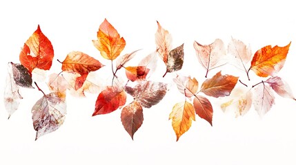 Fototapeta premium Scattered Autumn Leaves on a White Background