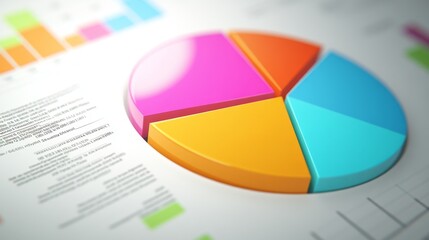 Obraz premium A close-up of a business report with a pie chart, featuring sections in different colors and a legend for easy data interpretation.
