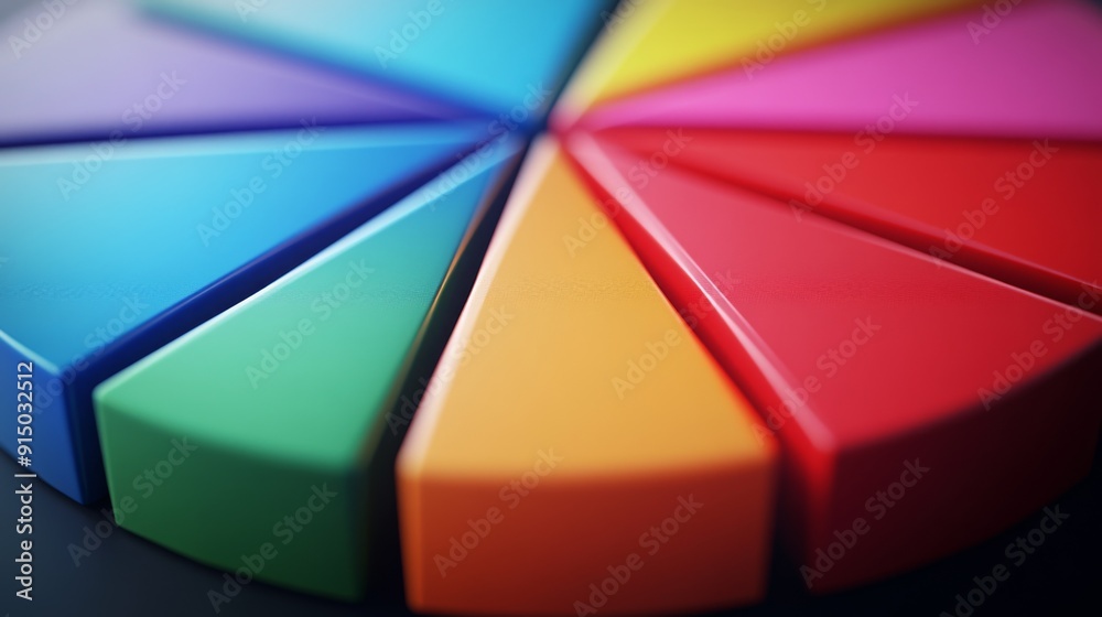 Leinwandbilder A close-up of a colorful business pie chart with segmented sections, showcasing data distribution and a clean, professional design.