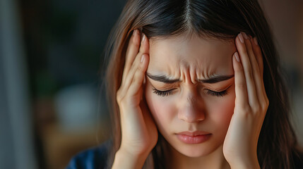 Fototapeta premium A close-up of a person rubbing their temples, dealing with an intense, nagging headache 