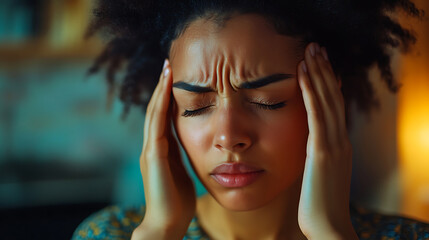 A close-up of a person rubbing their temples, dealing with an intense, nagging headache 