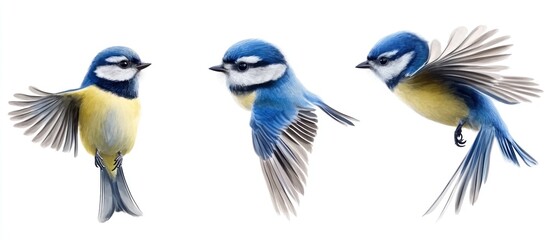 Three Blue Tits in Flight