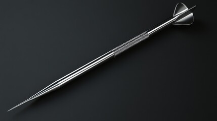 A metallic dart with a sharp tip, isolated on a black background.