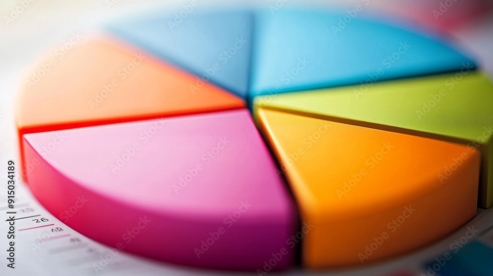Leinwandbilder A close-up of a colorful business pie chart with segmented sections, showcasing data distribution and a clean, professional design.