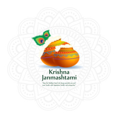 Vector illustration of Happy Krishna Janmashtami social media feed template