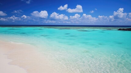 Obraz premium Coral atoll with turquoise waters and white sand, pristine and remote