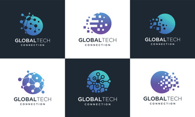 Global technology vector logo icon template collection with connection concept	
