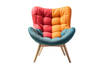 Colorful Contemporary Lounge Chair With Unique Design in Cozy Interior Decor on Transparent PNG Background..