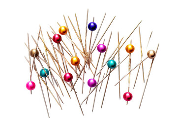 Colorful Sewing Pins Laying Artistically on a White Background at Crafting Studio on Transparent PNG Background..