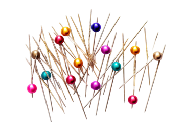 Colorful Sewing Pins Laying Artistically on a White Background at Crafting Studio on Transparent PNG Background..