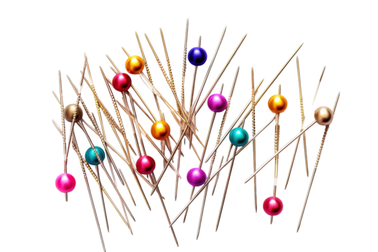 Colorful Sewing Pins Laying Artistically on a White Background at Crafting Studio on Transparent PNG Background.. - Powered by Adobe
