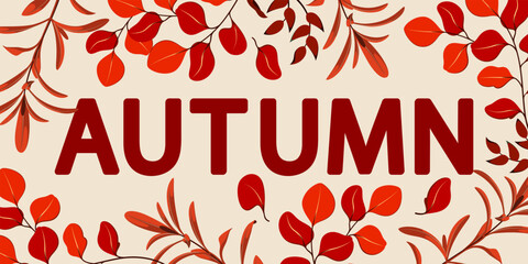 Autumn. The inscription on the background of autumn red leaves.
