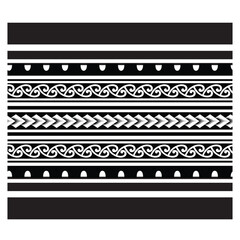 Polynesian tattoo design tribal border.Tribal design ethnic ornament maori band.Samoan Tattoo ribbon sleeve bracelet.Fabric seamless isolated hawaiian armband pattern on white background.