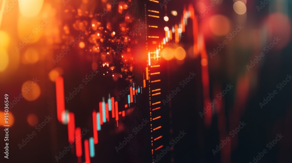 Wall mural A close-up of a stock chart with candlestick patterns and moving averages, showing detailed market analysis.