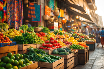 Obraz premium Vibrant Street Market with Fresh Produce