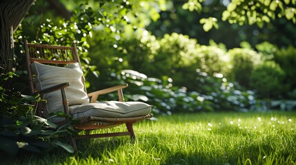 Fototapeta premium Cozy lounge chair in a sunlit garden