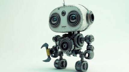 Fototapeta premium Small, cute robot with mechanical tool