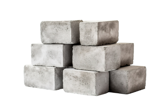Stack Of Gray Concrete Blocks Forming A Modern Urban Sculpture In Bright Natural Light on Transparent PNG Background..