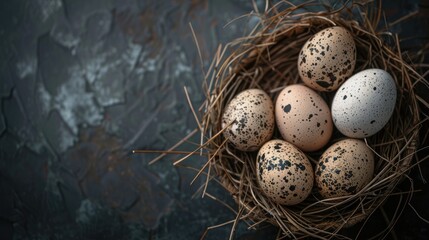 Obraz premium Eggs for Easter on a dark backdrop.