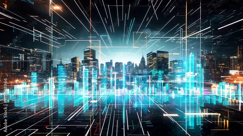 Poster technology background with lines and moving points for network digital information concept.