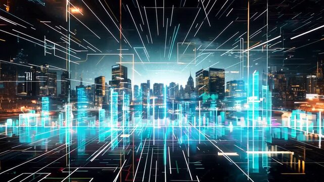 technology background with lines and moving points for network digital information concept.