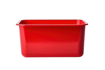 Vibrant Red Plastic Container Brightening an Artisan Workshop Space During Afternoon Light on Transparent PNG Background..