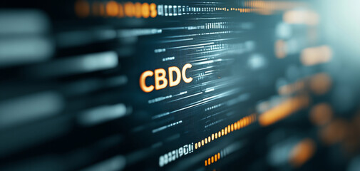 Obraz premium Digital representation of cryptocurrency concept with CBDC and OBBC text over a futuristic technological background. modern monetary system